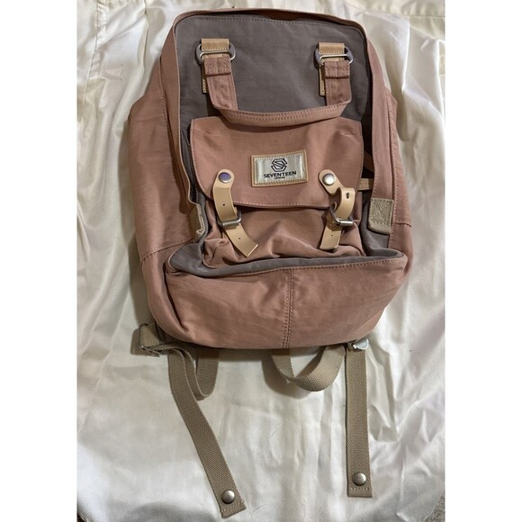 Seventeen London Camden M Backpack Dusty Rose Tan Adj Padded Straps Lightweight